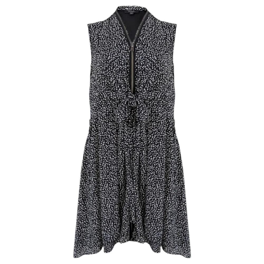 All Saints Jayda Splash Dress Black White Sleeveless Tied Front Zipper V…